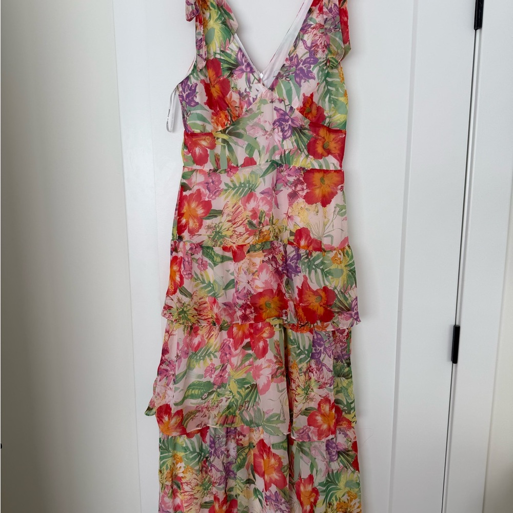 Floral Tie Strap Tiered Maxi Dress